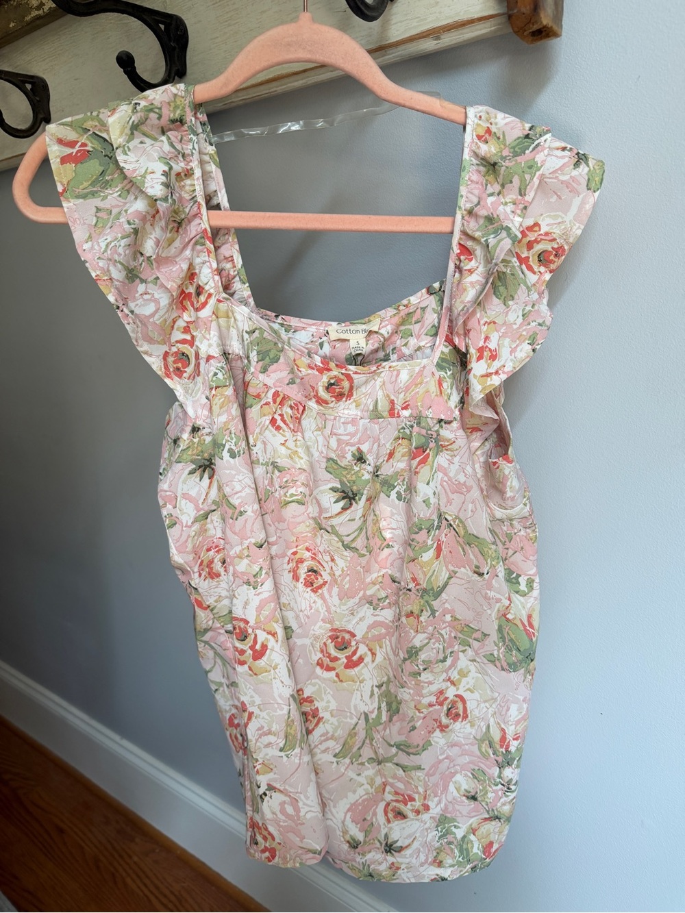 Cotton Bleu - Floral Ruffle Sleeve Tank Top — Small